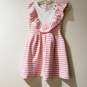 Janie and Jack Girl  Pink &  White Striped A-Line Ruffle Sleeveless Dress